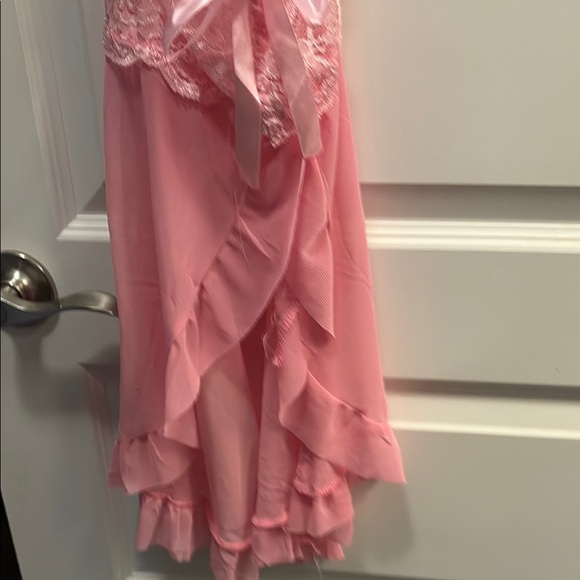 Pink Satin Chemise with Ruffled Trim - Picture 4 of 4